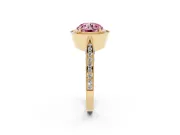 Round Milgrain Halo Engagement Ring Setting for a Fancy Pink Lab-Grown Diamond | Side Stones | Yellow Gold