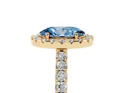 Oval Halo Engagement Ring Setting for a Fancy Blue Lab-Grown Diamond | Single Row Pavé Band | Yellow Gold