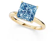 Princess Cut Hidden Halo Engagement Ring Setting for a Fancy Blue Lab-Grown Diamond | Plain Band | Yellow Gold