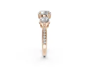 Round Three Stone Engagement Ring Setting | Tapered Pave Band | Rose Gold