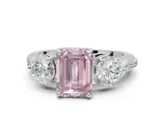 Emerald Cut Three Stone Engagement Ring Setting for a Fancy Pink Lab-Grown Diamond | Tapered Pave Band | White Gold