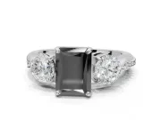 Fancy Black Radiant Cut Lab-Grown Diamond Three-Stone Ring Set in White Gold with Channel-Set Band and Prong Setting