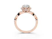 Cushion Cut Diamond Halo Twist Band Solitaire Ring Set in Rose gold with Prong-Set Center Stone