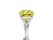Fancy Yellow Cushion Cut Diamond Solitaire Ring Set in Silver with Bezel Set Side Stones and Prong Setting