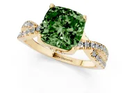 Cushion Cut Twisted Pave Engagement Ring Setting for a Fancy Green Lab-Grown Diamond | Split Shank | Yellow Gold