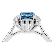Fancy Blue Emerald Cut Diamond Halo Ring Set in Platinum with Plain Solitaire Band and Prong Setting