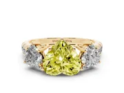 Heart-Shaped Three Stone Engagement Ring Setting for a Fancy Yellow Lab-Grown Diamond | Accented Shoulders | Yellow Gold