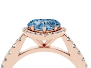Fancy Blue Heart Cut Diamond Halo Engagement Ring Set in Rose gold with Pavé Band and Prong Setting