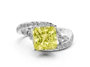 Fancy Yellow Princess Cut Diamond Solitaire Ring Set in Silver with Pavé Twist Band and Secure Prong Setting