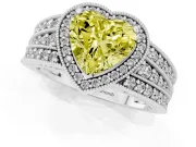 Fancy Yellow Heart Cut Diamond Halo Ring Set in Silver with Accent Split Shank and Prong Setting