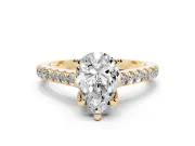 Pear-Shaped Hidden Halo Pave Engagement Ring Setting | Claw Prongs | Yellow Gold