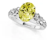 Oval Graduated Side Stone Engagement Ring Setting for a Fancy Yellow Lab-Grown Diamond | Flat Top Band | Sterling Silver