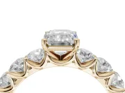 Emerald Cut Side Stone Engagement Ring Setting | Scalloped Prong Accents | Yellow Gold