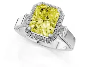 Radiant Cut Halo Engagement Ring Setting for a Fancy Yellow Lab-Grown Diamond | Pavé Panel Shoulders | White Gold
