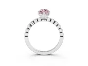 Fancy Pink Marquise Cut Diamond Solitaire Engagement Ring Set in Platinum with Bezel Accents on Beaded Band