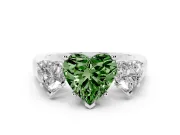 Heart-Shaped Three Stone Engagement Ring Setting for a Fancy Green Lab-Grown Diamond | Plain Squared Band | White Gold