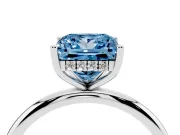 Fancy Blue Princess Cut Diamond Solitaire Engagement Ring Set in Platinum with Prong Setting and Polished Band
