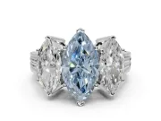 Marquise Three Stone Engagement Ring Setting for a Fancy Blue Lab-Grown Diamond | Beaded Shoulders | Platinum