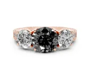 Round Vintage Three Stone Engagement Ring Setting for a Black Center | Rose Gold