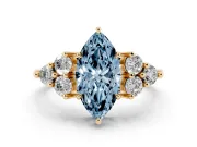 Marquise Cluster Side Stone Engagement Ring Setting for a Fancy Blue Lab-Grown Diamond | Yellow Gold