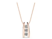 Round Lab-Grown Diamond Three-Stone Channel Set Drop Pendant | U-Shaped Base | Rose Gold