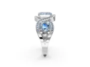 Radiant Cut Three Stone Engagement Ring Setting for a Fancy Blue Lab-Grown Diamond | Pavé Wave Band | Sterling Silver