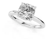 Cushion Cut Diamond Solitaire Engagement Ring Set in White gold with Prong Setting and Polished Band
