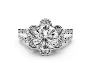 Round Petal Frame Floral Halo Engagement Ring Setting | Pavé Split Shank | Platinum