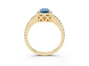 Radiant Cut Pave Halo Engagement Ring Setting for a Fancy Blue Lab-Grown Diamond | Yellow Gold