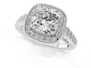Cushion Cut Milgrain Halo Engagement Ring Setting | Graduated Bezel Accents | White Gold