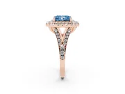 Radiant Cut Halo Split Shank Engagement Ring Setting for a Fancy Blue Lab-Grown Diamond | Pavé Strands | Rose Gold