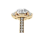 Round Petal Tip Halo Engagement Ring Setting | Single Row Pavé Band | Yellow Gold