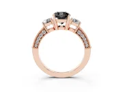 Cushion Cut Three Stone Engagement Ring Setting for a Black Center | Graduated Pavé Band | Rose Gold