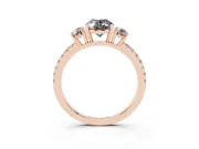 Fancy Black Oval Cut Diamond Three-Stone Ring Set in Rose gold with Pavé Band and Graduated Sides