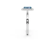 Fancy Blue Emerald Cut Diamond Halo Solitaire Ring Set in White gold with Pavé Band and Prong Setting