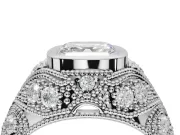 Asscher Cut Vintage Bezel Engagement Ring Setting | Beaded Paisley Shoulders | Platinum