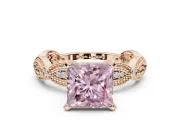 Princess Cut Vintage Engagement Ring Setting for a Fancy Pink Lab-Grown Diamond | Graduated Stations | Rose Gold