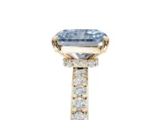 Radiant Cut Hidden Halo Engagement Ring Setting for a Fancy Blue Lab-Grown Diamond | Pavé Band | Yellow Gold