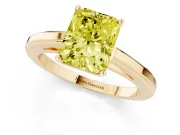 Fancy Yellow Radiant Cut Diamond Solitaire Ring Set in Yellow gold with Prong Setting and Classic Band