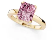 Fancy Pink Radiant Cut Diamond Solitaire Ring Set in Yellow gold with Prong Head and Smooth Polished Band