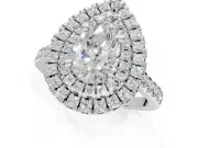 Pear-Shaped Lab-Grown Diamond Double Halo Statement Ring Set in Sterling Silver with Pavé Band
