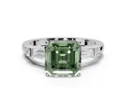 Asscher Cut Tapered Baguette Engagement Ring Setting for a Fancy Green Lab-Grown Diamond | Sterling Silver