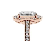 Emerald Cut Petal Tip Halo Engagement Ring Setting | Single Row Pavé Band | Rose Gold