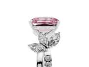 Fancy Pink Emerald Cut Diamond Floral Vine Solitaire Engagement Ring Set in Silver with Marquise Leaves