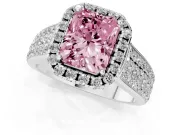 Radiant Cut Pavé Engagement Ring Setting for a Fancy Pink Lab-Grown Diamond | Wide Three-Row Band | White Gold