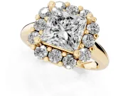 Princess Cut Cluster Halo Engagement Ring Setting | Large Round Accents | Yellow Gold