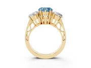 Heart-Shaped Three Stone Engagement Ring Setting for a Fancy Blue Lab-Grown Diamond | Beaded Shoulders | Yellow Gold