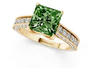 Princess Cut Hidden Halo Engagement Ring Setting for a Fancy Green Lab-Grown Diamond | Milgrain Pave | Yellow Gold