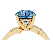 Fancy Blue Round Cut Diamond Pavé Twist Band Solitaire Ring Set in Yellow gold with Prong Setting