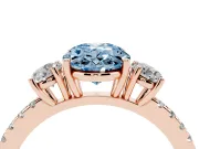 Oval Three Stone Engagement Ring Setting for a Fancy Blue Lab-Grown Diamond | Pave Shoulders | Rose Gold